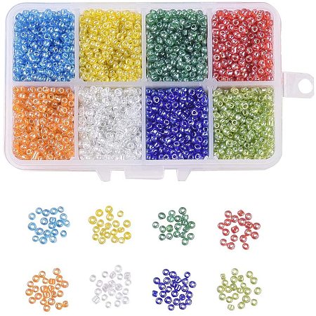 NBEADS 1 Box 8 Color 8/0 Round Glass Seed Beads, Diameter 3mm Transparent Colors Lustered Loose Spacer Beads Pony Beads with 1mm Hole for DIY Craft Bracelet Necklace Jewelry Making, Mixed Color