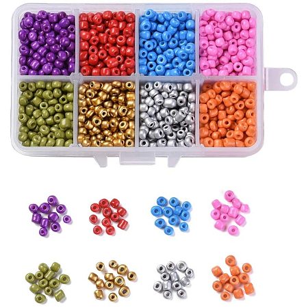 NBEADS 1 Box 8 Color 6/0 Round Glass Seed Beads, Diameter 4-5mm Baking Paint Loose Spacer Beads Pony Beads with 1mm Hole for DIY Craft Bracelet Necklace Jewelry Making, Mixed Color