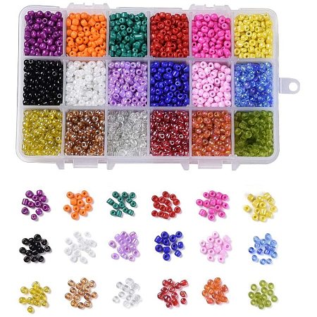 NBEADS 1 Box 18 Color 12/0 Round Glass Seed Beads, 4mm Mixed Frosted Colors Loose Spacer Beads Transparent Colors Lustered Pony Beads for DIY Craft Bracelet Necklace Jewelry Making, Mixed Color