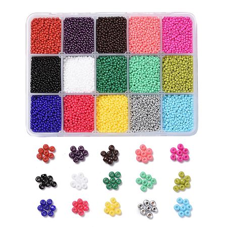 Honeyhandy 300G 15 Colors 12/0 Grade A Round Glass Seed Beads, Baking Paint, Mixed Color, 2x1.5mm, Hole: 0.7mm, 20g/color, about 20000pcs/box