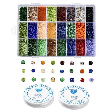 Honeyhandy DIY Jewelry Set Making, with Glass Seed Beads and Elastic Crystal Thread, Mixed Color, 12/0, 2mm, Hole: 1mm, 288g/box