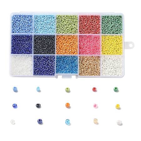 Honeyhandy 180G 15 Colors Glass Seed Beads, Lustered, Round, Mixed Color, 12/0, 1.5~2.5x1.5~2mm, Hole: 0.5~1mm, 12g/color