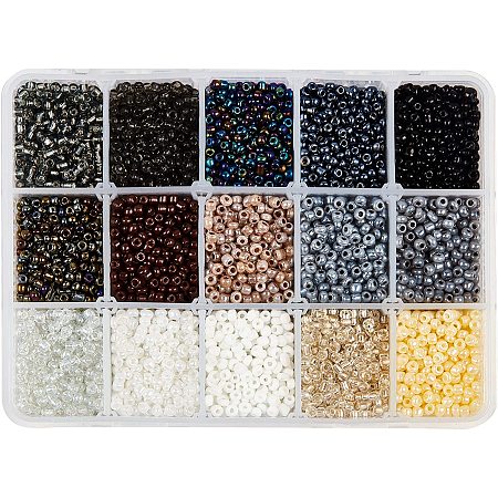 NBEADS 15 Colors 8/0 Glass Seed Beads, About 6750 Pcs Opaque Seed Beads 3mm Round Pony Beads Mini Spacer Loose Beads for DIY Craft Bracelet Necklace Jewelry Making