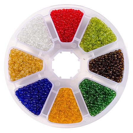 PandaHall Elite About 8000pcs 12/0 Transparent Round Glass Seed Beads Diameter 2mm Multicolor 1 with Box Set Value Pack