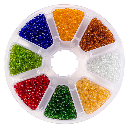 PandaHall Elite Multicolor 8/0 Diameter 3mm Transparent Round Glass Seed Beads for Jewelry Making, about 3600pcs/box