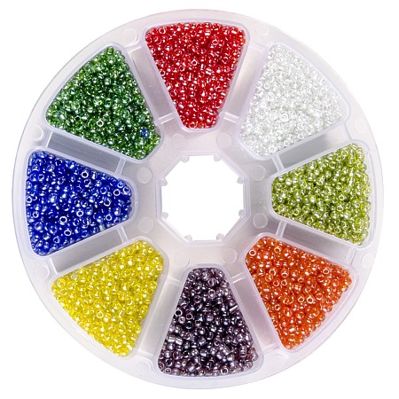 PandaHall Elite Multicolor 12/0 Diameter 2mm Transparent Lustered Round Glass Seed Beads for Jewelry Making, about 8000pcs/box