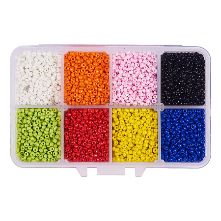 PandaHall Elite About 11200pcs 6 Color 12/0 Opaque Glass Seed Beads 2mm Mini Beads with Container Box for Jewelry Making