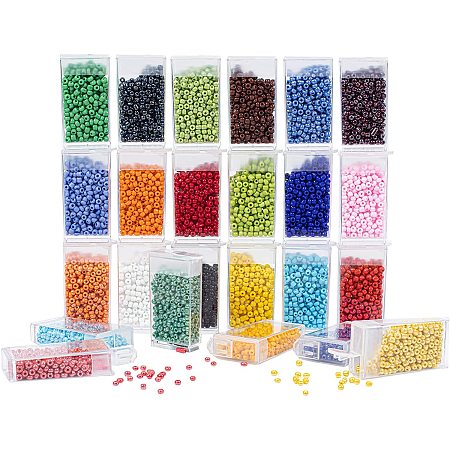 PandaHall Elite Glass Seed Beads, 24 Color 3mm Glass Opaque Seed Beads 8/0 Waist Belly Seed Beads for DIY Bracelet Necklaces Beaded Wrap Bracelet, Belly Chains, Waist Chain Jewelry Making