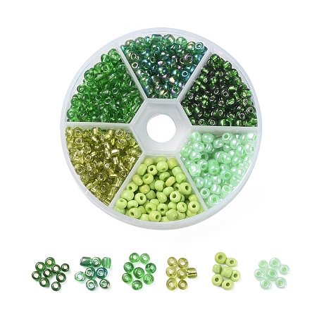 ARRICRAFT 6/0 Glass Seed Beads, Silver Lined & Trans. Colors Rainbow & Transparent & Opaque Colours & Ceylon, Round, Green, 6/0, 4mm, Hole: 1~1.5mm, 60g/box, about 600pcs/box