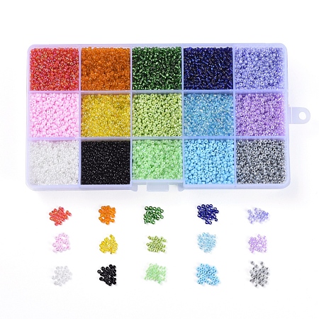 ARRICRAFT 15 Colors 12/0 Glass Seed Beads, Opaque Colors Lustered & Ceylon & Opaque Colours Seed Transparent Colours Rainbow & & Colours Lustered & Silver Lined & Transparent, Round, Mixed Color, 12/0, 2mm, Hole: 1mm, 180g/box