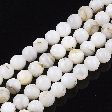 ARRICRAFT Freshwater Shell Beads Strands, Round, Seashell Color, 6mm, Hole: 0.8mm, about 74pcs/strand, 15.7 inches
