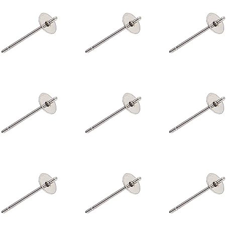 Pandahall Elite 150 Pairs Stainless Steel Earring Posts with Pearl Cup Ear Studs Findings for Earring Making - Stainless Steel Color