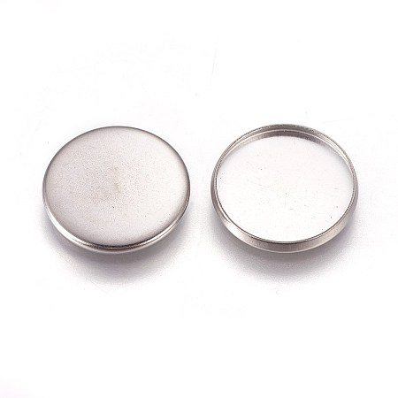 Honeyhandy 304 Stainless Steel Plain Edge Bezel Cups, Cabochon Settings, Flat Round, Stainless Steel Color, Tray: 16mm, 17.5x2mm