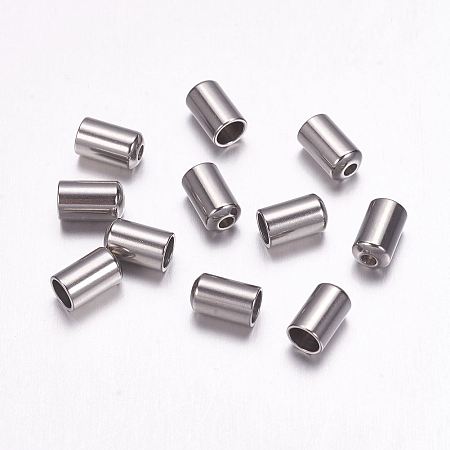 Honeyhandy 316 Surgical Stainless Steel Cord Ends, End Caps, Column, Stainless Steel Color, 6.5x4mm, Hole: 1mm, 3mm inner diameter