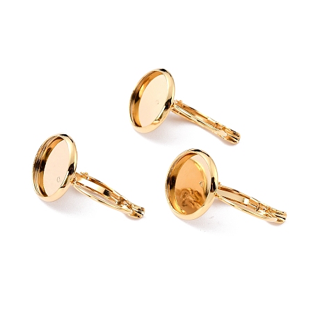 Honeyhandy 304 Stainless Steel Leverback Earring Settings, Flat Round, Golden, Tray: 10mm, 21x12x11mm, Pin: 0.7mm