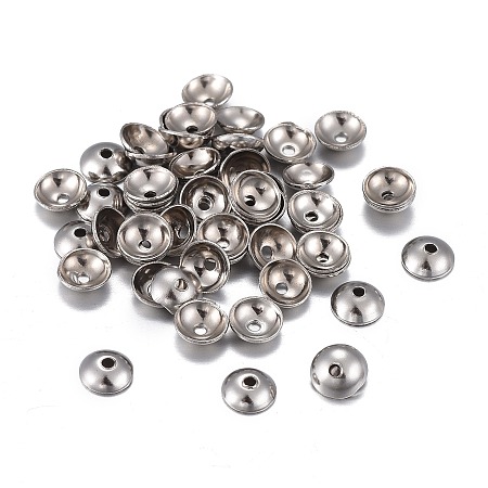 Honeyhandy 201 Stainless Steel Bead Caps, Half Round, Stainless Steel Color, 4x1.5mm, Hole: 0.8mm