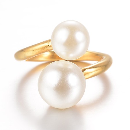 Honeyhandy Ion Plating(IP) 304 Stainless Steel Finger Rings, with Pearl, Size 8, Golden, 18mm