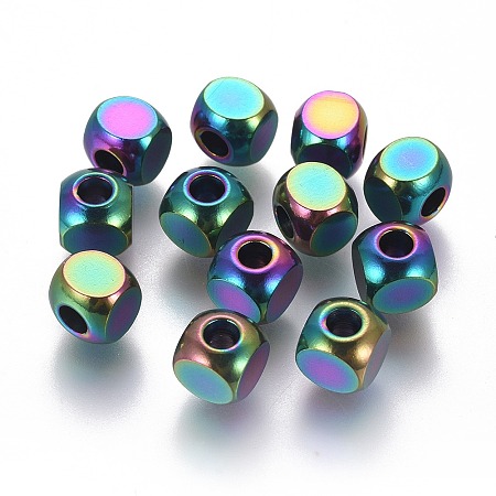 Vacuum Plating 304 Stainless Steel Beads, Cube, Rainbow, Multi-color, 6x6x6mm, Hole: 3mm