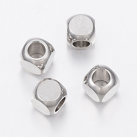 Honeyhandy 304 Stainless Steel Beads, Cube, Stainless Steel Color, 4x4x4mm, Hole: 2.5mm