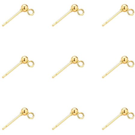 Pandahall Elite 50 Pairs Stainless Steel Stud Earring Findings Ball Post Stud Earrings with Loop for Earring Making - Golden Plated