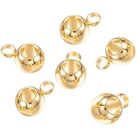 Pandahall Elite 50pcs 304 Stainless Steel Bail Beads Hanger Links Golden Rondelle Carrier Beads Loose Spacer Beads with Loop for European Style Bracelets Necklaces Jewelry Making 8.5x6x4.5mm
