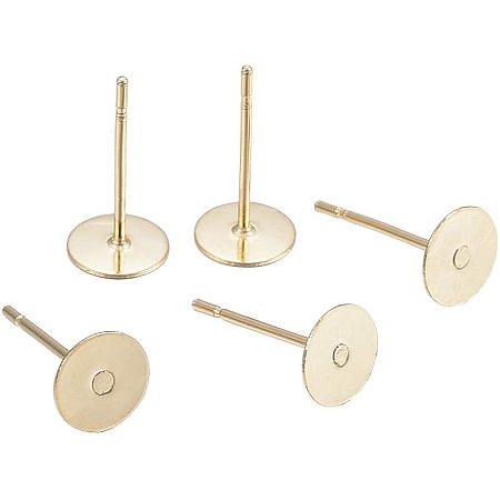 UNICRAFTALE 100pcs Golden Stainless Steel Flat Round Blank Earring 0.8mm Pins Stud Earring Posts Flat Pad Earring DIY Components for Earring Making Findings 6x0.3mm