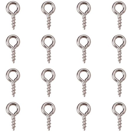 Arricraft 500pcs Stainless Steel Screw Eye Pin Bail Pegs Small Screw Eye Pins Clasps Hooks Eye Screws Metal Material for Half Drilled Beads Jewelry Earring Making 8x4x1mm, Hole 2mm