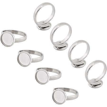 Pandahall Elite 50pcs 10mm Stainless Steel Adjustable Finger Rings Components Flat Round Pad Ring Base Findings Ring Blanks Setting for Ring Making Stainless Steel Color