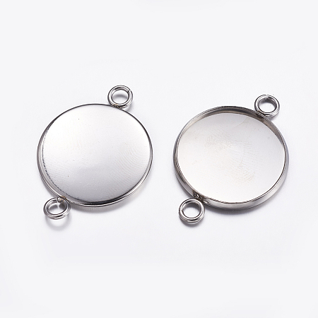 Honeyhandy 304 Stainless Steel Cabochon Connector Settings, Plain Edge Bezel Cups, Flat Round, Stainless Steel Color, Tray: 20mm, 29x22x2mm, Hole: 2.5mm