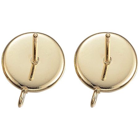 Pandahall Elite 100pcs 8mm Stainless Steel Hypoallergenic Earring Blank Golden Flat Round Earring Posts Cabochon Settings Tray Earring for Earring DIY Jewelry Craft Making