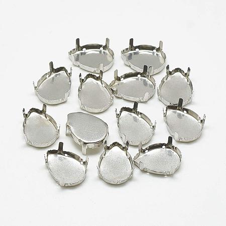 ArriCraft About 100pcs Stainless Steel Color 201 Stainless Steel Rhinestone Claw Settings Drop Blank Bezel for Sewing Crystal Rhinestones, Tray: 12x9mm, Hole: 1mm