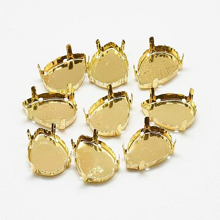 ArriCraft About 100pcs Golden 201 Stainless Steel Rhinestone Claw Settings Drop Blank Bezel for Sewing Crystal Rhinestones, Tray: 12x9mm, Hole: 1mm