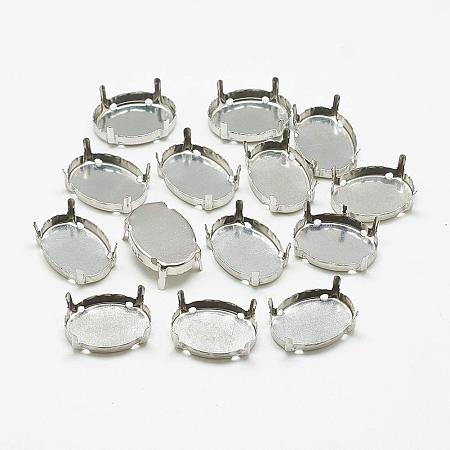 ArriCraft About 100pcs Oval Stainless Steel Color 201 Stainless Steel Rhinestone Claw Settings Blank Bezel for Sewing Crystal Rhinestones, Tray: 23x16mm, Hole: 1.5mm