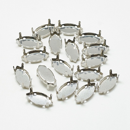 201 Stainless Steel Rhinestone Claw Settings, Horse Eye, Stainless Steel Color, Tray: 16x8mm; 17x8.5x5.5mm, Hole: 1mm