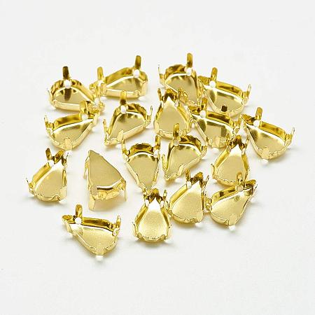 ArriCraft About 100pcs Golden 201 Stainless Steel Rhinestone Claw Settings Drop Blank Bezel for Sewing Crystal Rhinestones, Tray: 10x6mm, Hole: 1mm
