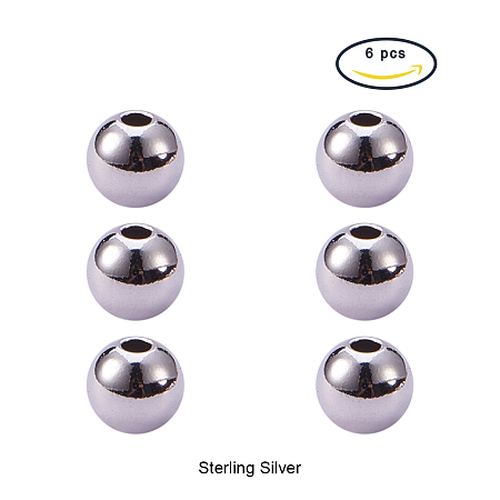 PandaHall Elite 925 Sterling Silver Smooth Round 6mm Spacer Beads 10pcs for Jewelry Findings
