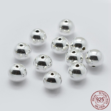 Honeyhandy 925 Sterling Silver Spacer Beads, Round, Silver, 8mm, Hole: 1.7~1.8mm, about 14pcs/10g