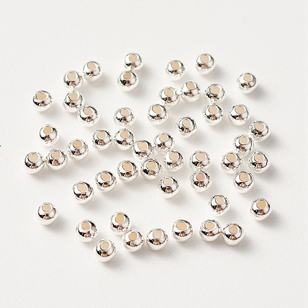 Honeyhandy 925 Sterling Silver Beads, Round, Silver, 2x2mm, Hole: 0.5mm