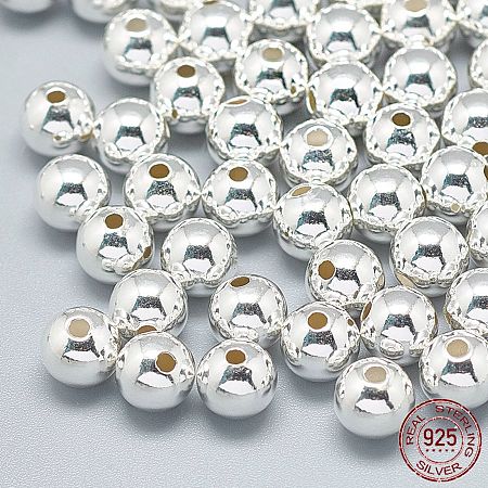 Honeyhandy 925 Sterling Silver Beads, Round, Silver, 6mm, Hole: 1.8mm