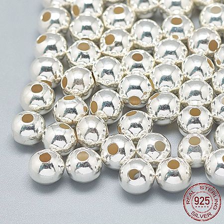 Honeyhandy 925 Sterling Silver Beads, Round, Silver, 5mm, Hole: 2.5mm