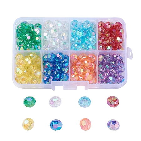 Environmental Transparent Acrylic Beads, Faceted, Round, AB Color, Mixed Color, 8mm, Hole: 1.5mm, 192pcs/box