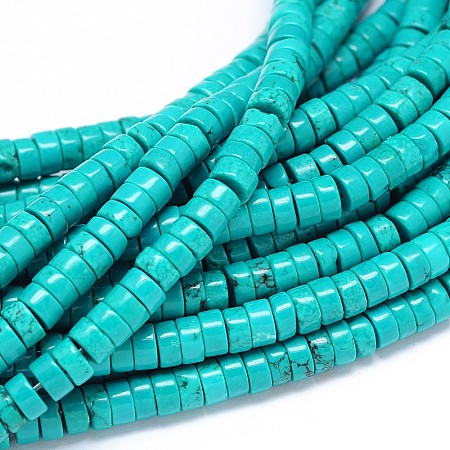 Honeyhandy Natural Howlite Heishi Beads Strands, Flat Round/Disc, Dyed & Heated, Turquoise, 6x3mm, Hole: 1mm, about 129pcs/strand, 15.55 inch