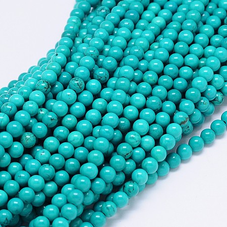 Honeyhandy Natural Howlite Round Bead Strands, Dyed & Heated, Medium Turquoise, 6mm, Hole: 1mm, about 70pcs/strand, 15.55 inch