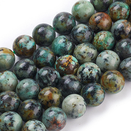 Honeyhandy Natural African Turquoise(Jasper) Beads Strands, Round, 10mm, Hole: 1mm, about 39pcs/strand, 15.5 inch