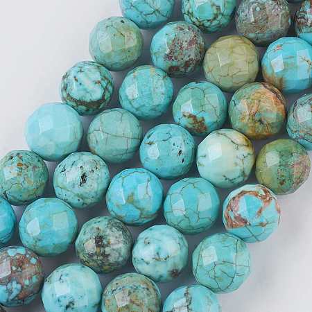 Honeyhandy Natural Howlite Beads Strands, Dyed & Heated, Faceted, Round, Medium Turquoise, 10mm, Hole: 0.8mm, about 40pcs/strand, 15.9 inch(40.5cm)