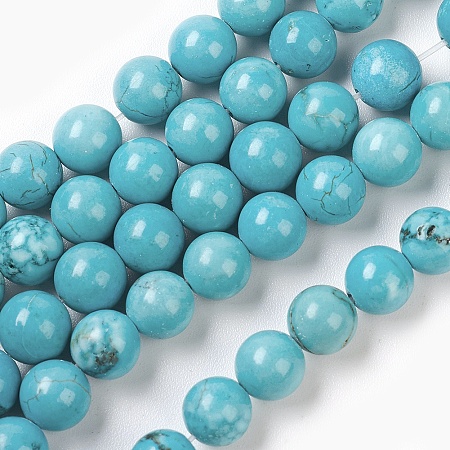 Honeyhandy Natural Howlite Beads Strands, Round, Dyed & Heated, Turquoise, 6mm, Hole: 1mm, about 62pcs/strand, 15.7 inch(39.8cm)