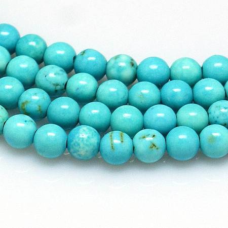 Honeyhandy Natural Howlite Beads Strands, Dyed, Round, Turquoise, 8mm, Hole: 1mm, about 38~40pcs/strand, 16 inch(40.6cm)