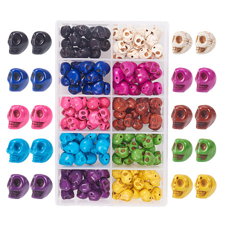 PandaHall Elite Synthetic Turquoise Beads Dyed Multicolor Skull Stone Beads for Jewelry Making