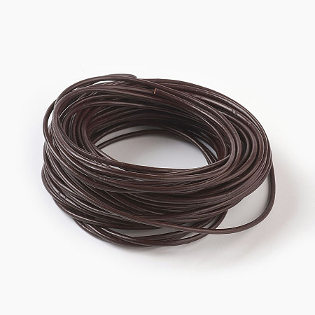 Honeyhandy Cowhide Leather Cord, Leather Jewelry Cord, Jewelry DIY Making Material, Dyed, Round, Coconut Brown, 2mm, about 10.93 yards(10m)/bundle