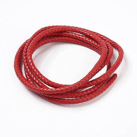 Honeyhandy Braided Leather Cord, Leather Jewelry Cord, Jewelry DIY Making Material, Dyed, Round, Red, 6mm, about 10.93 yards(10m)/bundle